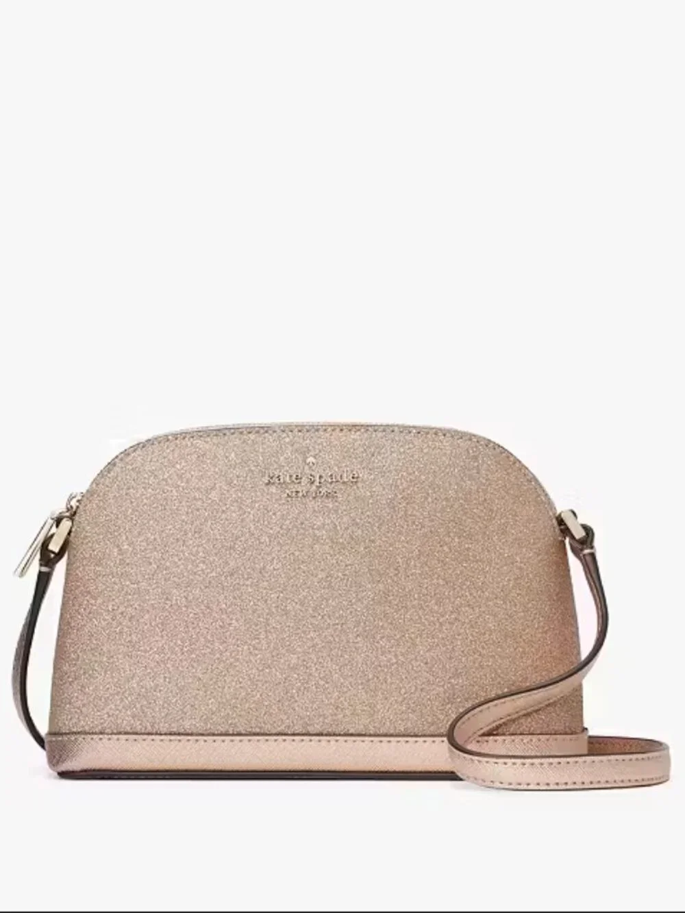 Kate Spade Tinsel Small Dome Crossbody Bag Rose Gold Glitter Sparkle